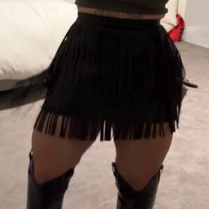 Women's Faux-Leather Fringe Mini Skirt